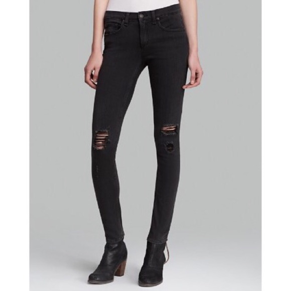 Rag & Bone Skinny Jeans in Soft Rock with Holes